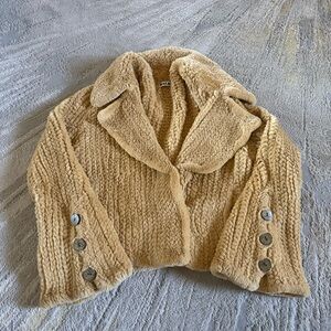 Rizal rabbit fur jacket coat with collar flare bell sleeves tan brown medium